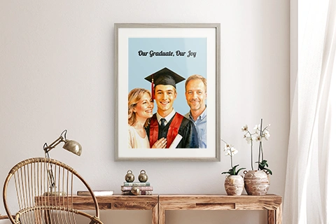 framed print with family portrait