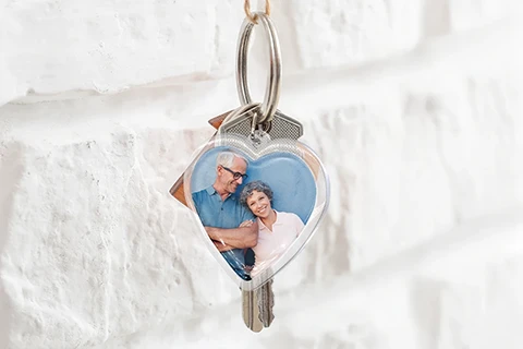 heart shaped keyring with mother and son