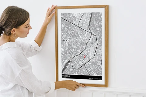 woman with city map print on wall