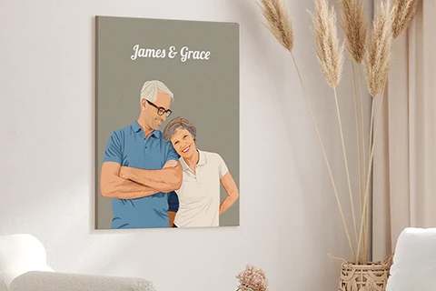 personalised married couple portrait on wall
