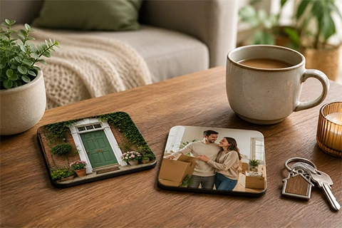housewarming photo coasters