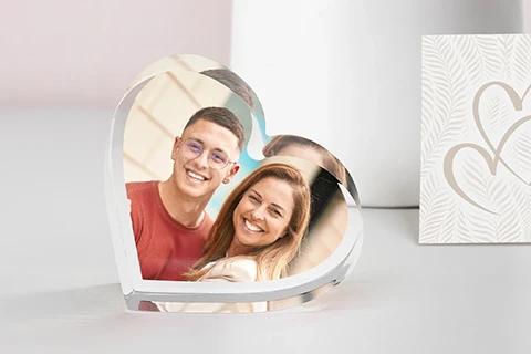 acrylic photo heart showing mother and son