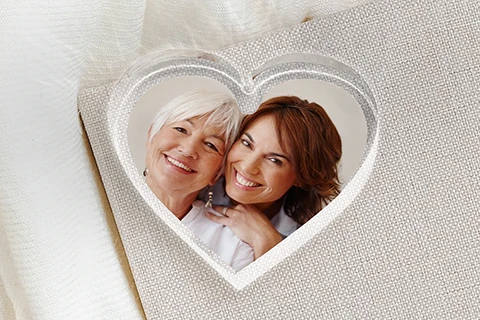 acrylic photo heart showing mother and daughter