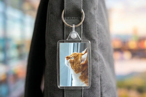 Rectangular photo keyring with two different photos