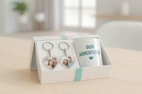 photo keyring in a gift set