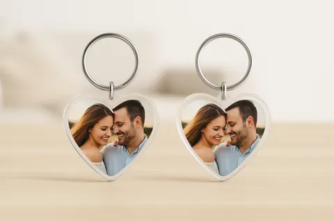 heart shaped photo keyring couples