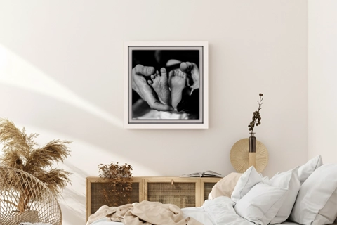 small framed canvas with newborn photo