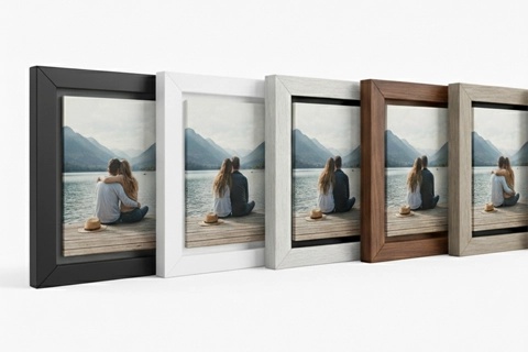 display of framed canvas in different color frames