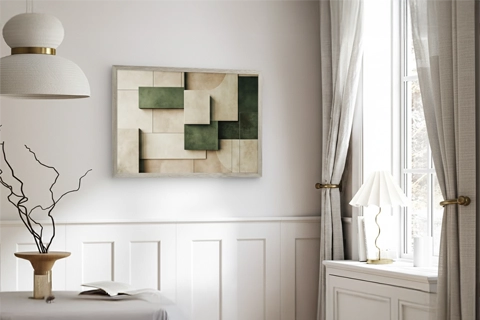 abstract framed canvas in the living room