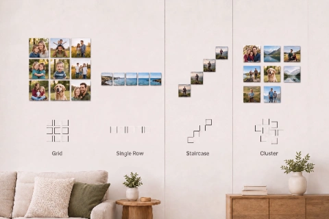 MIXPIX® gallery wall layout ideas — grid, single row, staircase and cluster